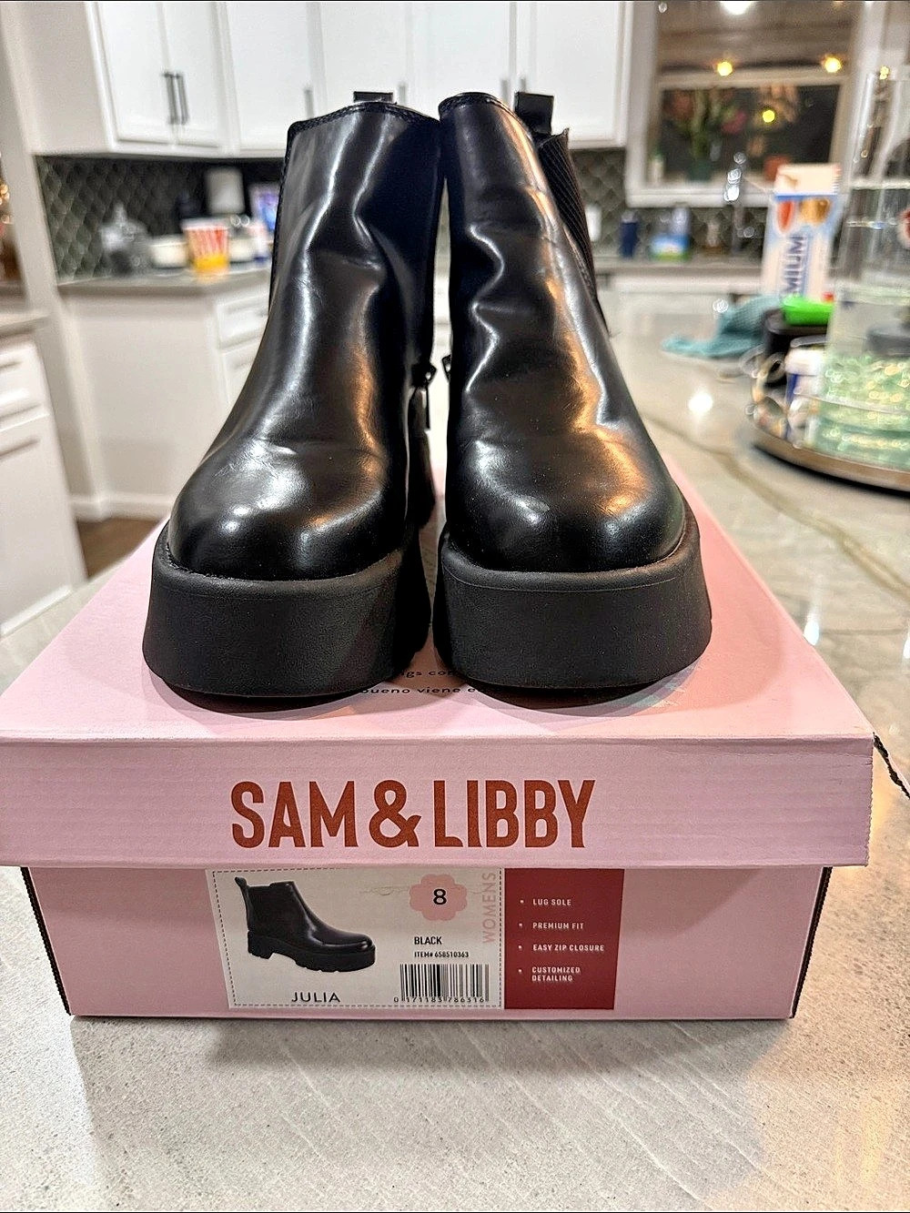 Sam & Libby Julia Lug Sole Bootie Platform Black US 8
